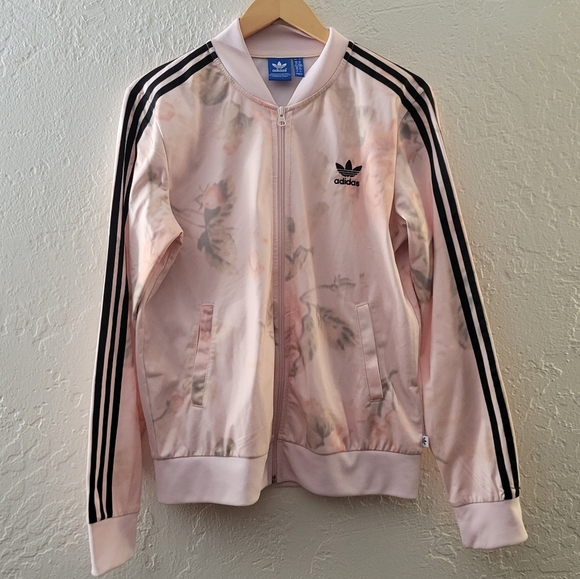 Adidas Pink Floral Print Jacket Size Medium